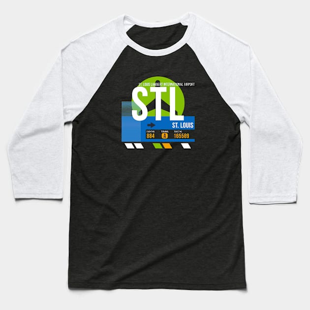 St. Louis (STL) Airport // Retro Sunset Baggage Tag Baseball T-Shirt by Now Boarding